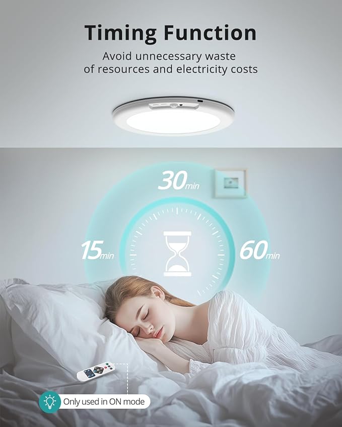 wowatt 2Pcs Battery Operated Ceiling Lights Rechargeable Motion Sensor Light Indoor Wireless Shower Light with Remote 3000K 4500K 6500K 7.48in Dimmable Timing Motion Activated Lamp for Closet Shower