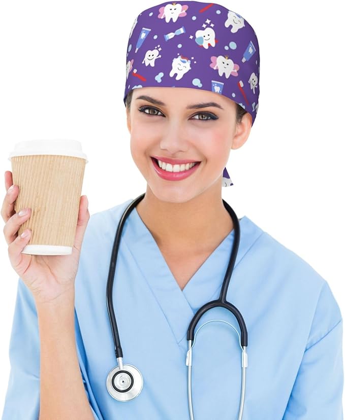Working Cap Scrub Caps with Sweatband Adjustable Tie Back Hat Nurse Surgical Caps Unisex