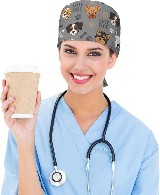 Adjustable Working Cap with Sweatband for Women Men, Moisture Wicking Nurse Surgical Caps for Chef Spa Fits Most Long Hair