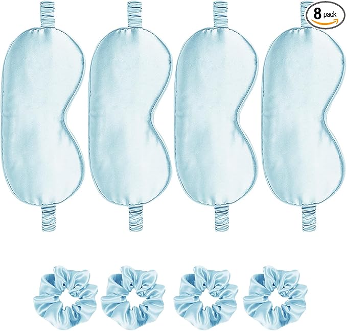 Satin Eye Mask 8Pcs Silk Sleep Masks Silky Blindfold Eyeshade Blackout Eyes Cover Scrunchies Hair Ties Travel Wedding Gifts