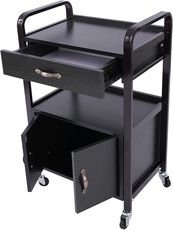 Salon Cart,Salon Storage Cart with Drawers, 4 Wheels and Handles, Movable Beauty Organizer, Salon Trolley for Beauty Salons, Barber Shops, Nail Salons, Spas (Brown)