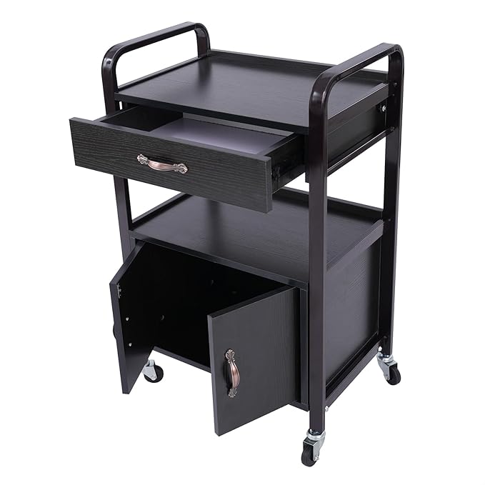 Salon Cart,Salon Storage Cart with Drawers, 4 Wheels and Handles, Movable Beauty Organizer, Salon Trolley for Beauty Salons, Barber Shops, Nail Salons, Spas (Black)