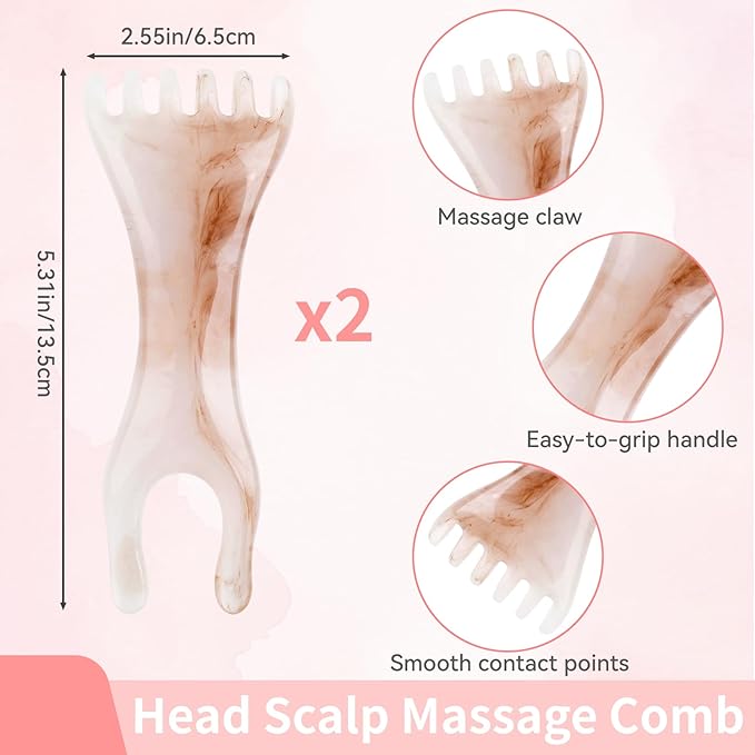 2 Pcs Head Massager Scalp Massager Tool, Six Claw Massage Comb, Multi-Functional Manual Gua Sha Tools Therapy Comb for Relieve Fatigue and Relax the Body（Gray）