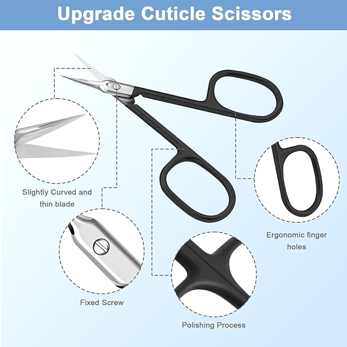Lermende Cuticle Scissors Extra Fine Curved, Portable Stainless Steel Manicure Scissors with Sharp Curved Blade, Multi-Purpose Russian Manicure Cuticle Trimmer. (Black, Square Handle)