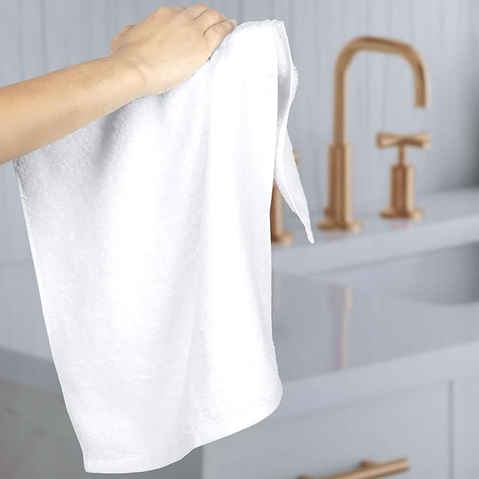 Amazon Basics Soft and Thick Cotton Hand Towels, 16 x 26 in, White, (Pack of 72)