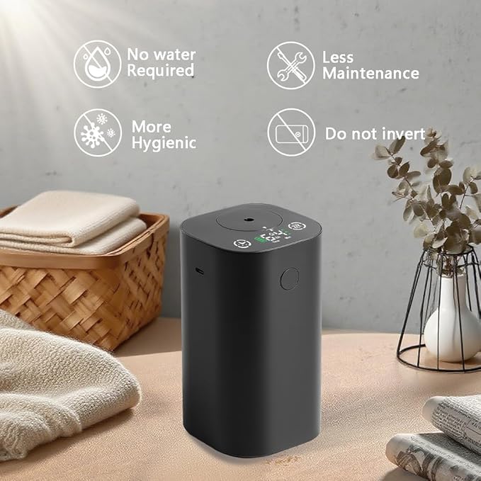 Waterless Essential Oil Diffuser, Rechargeable Cordless Scent Diffuser Machine, 20mL (0.7oz) Capacity, 4 Mist Levels & 4 Countdown Timers, Cup Holder Car Diffuser for Home Bedroom Office, Black