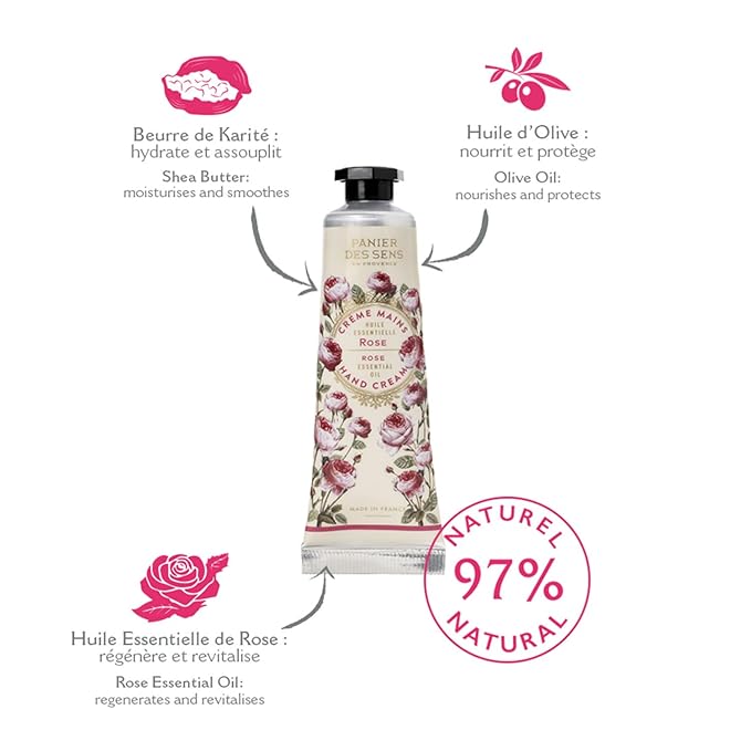 Panier des Sens - Mini Hand Cream Set - Gifts for Women - Rose, Lavender, Verbena Natural Hand Cream - Mothers Day Gift Ideas Made in France - 97% Natural Origin - Hand Lotion Travel Size 3 x 1 Fl Oz