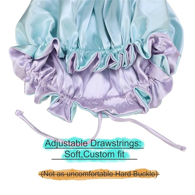 Adjustable Silk Satin Bonnet Hair Care Caps for Women Girls Loose-fitting Reversible Sleeping Cap Shower Caps Hair Wrap Bonnets (002 Lilac/Aqua)