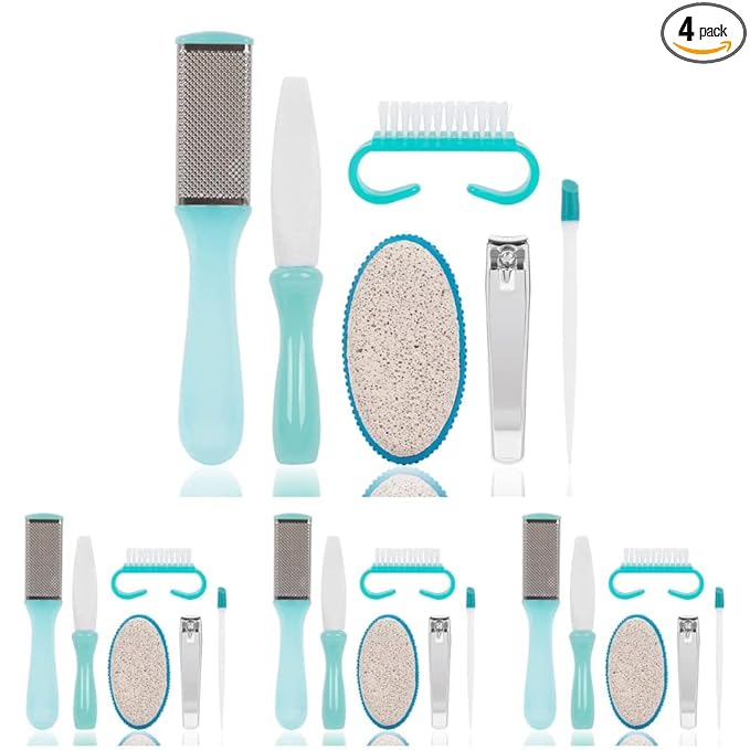 TRIM Pedicure Kit – Everything You Need to Care for Your Feet – Includes Toenail Clipper, Cuticle Pusher, Pumice Stone, Callus Remover, Contour Toe File, Nail Brush & Storage Pouch – 6 (Pack of 4)