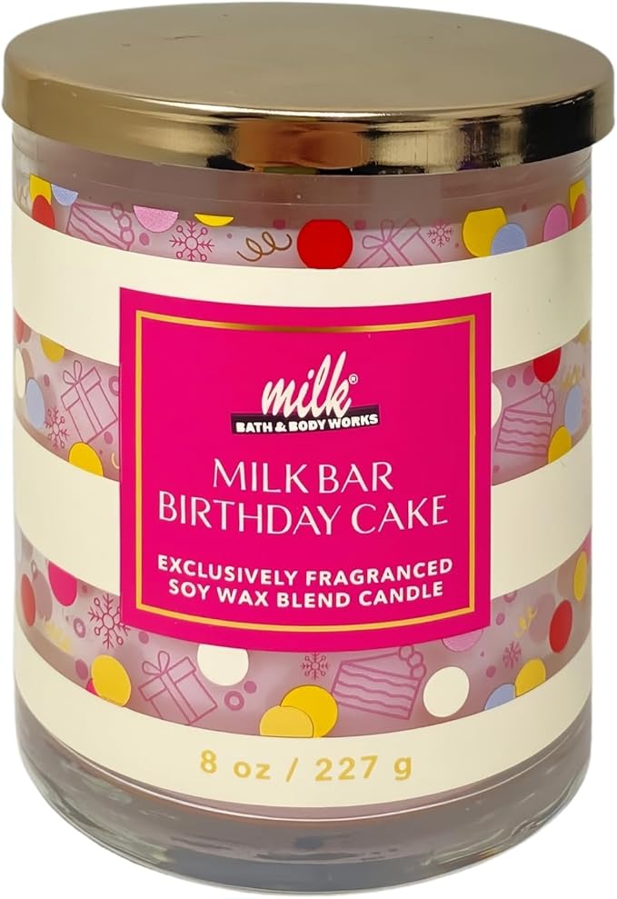 Bath & Body Works Milk Bar Birthday Cake 2 Single Wick Scented Candles with a Natural Oats Sample Soap