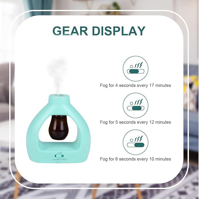 HAPPTWS Waterless Essentil Oil Diffuser Set - Cordless Diffuser 3 Timer Settings Battery Operated for Bedroom Yoga Studio Bathroom Pet Room-Blue