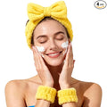 Fmeida Skincare Headband and Face Washing Wristband Set Spa hair band for Makeup, Shower -Yellow,3 Pack