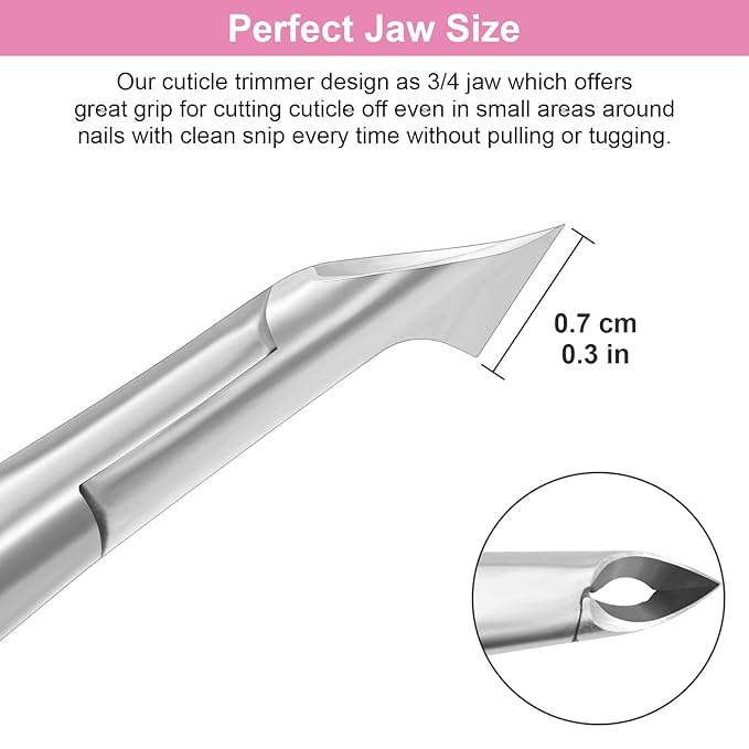 CGBE Cuticle Trimmer 3/4 Jaw Extremely Sharp Cuticle Nippers Stainless Steel Cuticle Clippers Cutter Remover Pedicure Manicure Nail Tool (Pink)