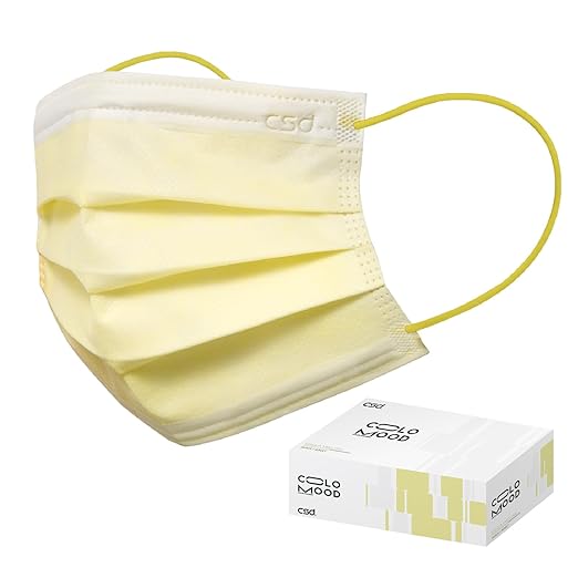CSD Colo 30 Pcs Yellow Disposable Face Masks, 3 Ply Adult Mask with Elastic Ear Loop, Nose Bridge Clip, Breathable Comfortable Mask Great for Indoor, Outdoors Use (Calla Yellow)