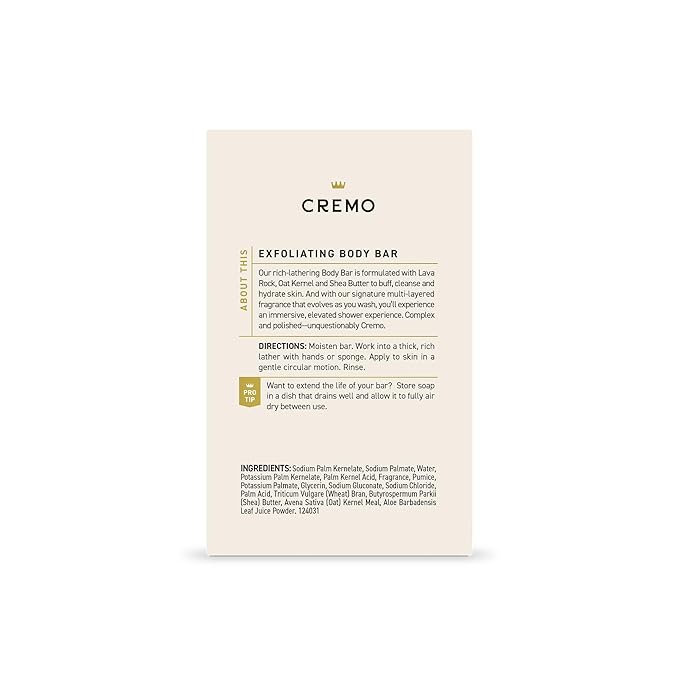Cremo Exfoliating Body Bar for Men, Italian Bergamot Scent, Multi-Layered Fragrance That Buffs, Cleanses and Hydrates Skin, 5oz (Pack of 12)