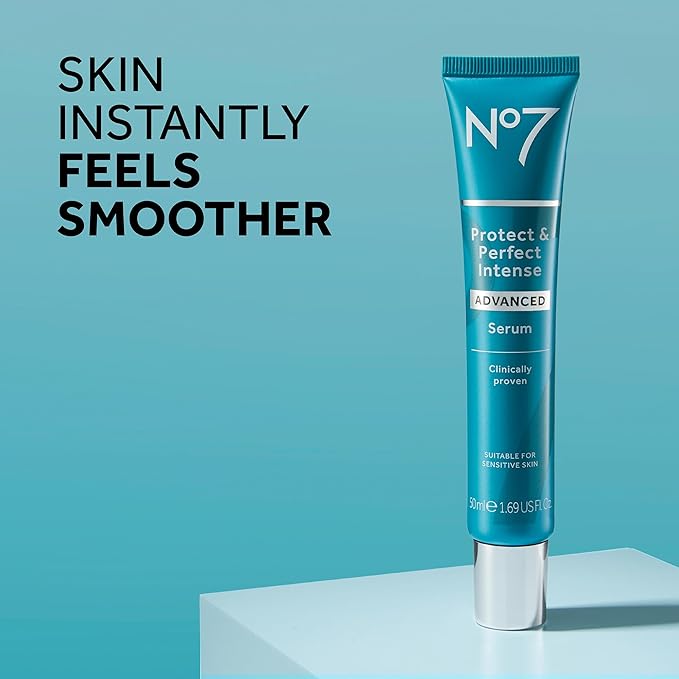 No7 Protect & Perfect Intense Advanced Serum - Rice Protein & Alfalfa Complex for Fine Lines and Wrinkles - Anti-Aging Facial Serum with Matrix 3000+ Technology (2 pack, 1.69 Fl Oz each)