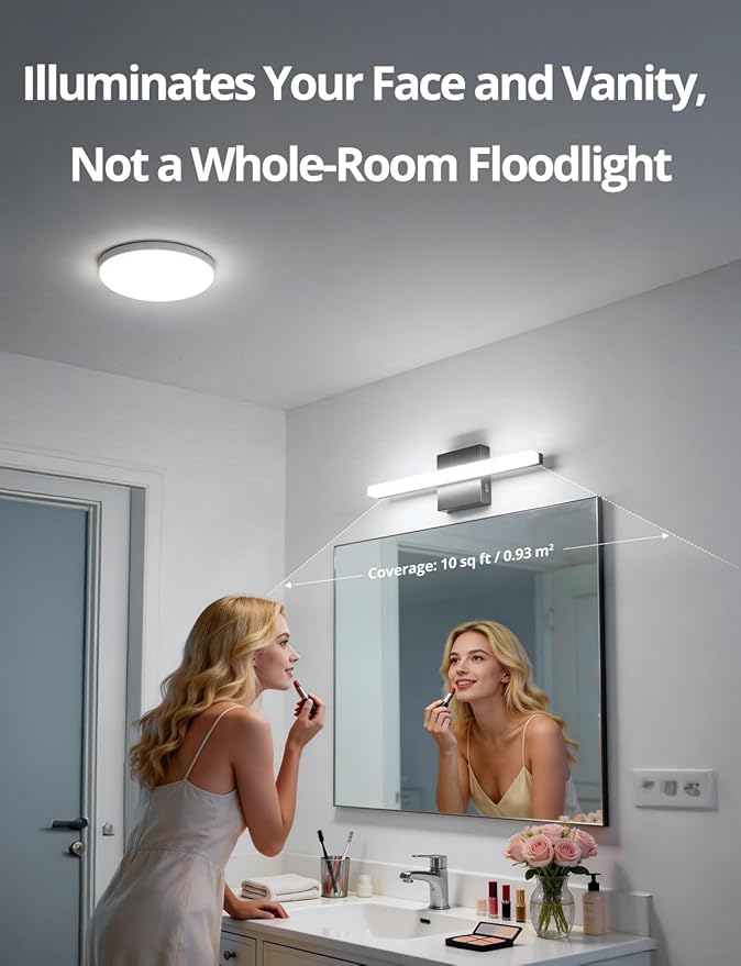 Combuh LED Bathroom Light Fixtures Over Mirror, 16 Inch 9W Black Vanity Light Bar for Bathroom, IP44 Modern Bath Wall Lighting Fixture Indoor Cool White 6000K