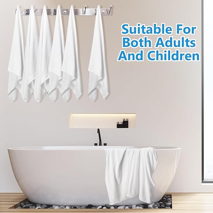 SmoothNovelty 16 Pack Microfiber Bath Towels Bulk 27'' x 60'' Oversized Beach Towel Highly Absorbent Extra Large Soft Drying for Shower Pool Salon Sauna Bathroom Gym Party (Simple,White)