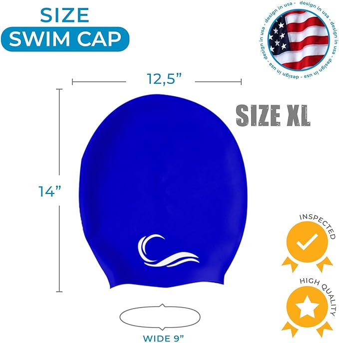 Interlaken Silicone Swim Cap (Check Size Before Buying) - Waterproof Black, Red & Blue Swim Cap