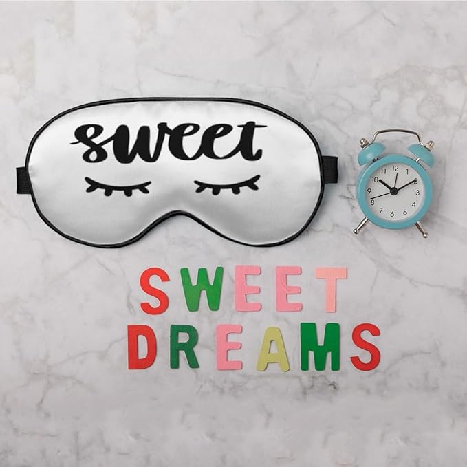 Sweet Dreams Eye Mask Sleeping Mask Cute Eyelashes White Sleep Masks Silky Soft Eye Cover for Women Men Shading Blindfold for Air Travel Sleeping