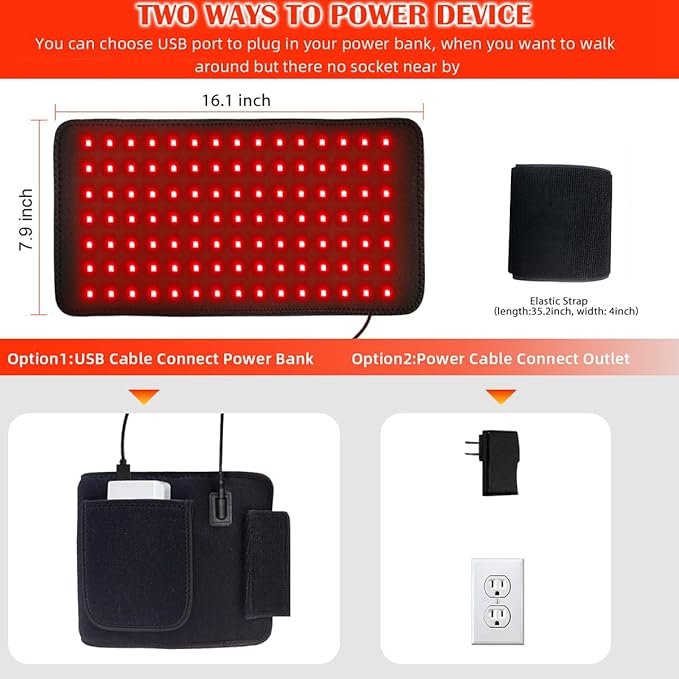 Red Light Therapy Infrared Light Therapy Pad for Body Pain NIR Deep Therapy for Back Knee Hands Feet Relief Portable 660nm 850nm Home Heating Light Therapy Wrap Belt Gift for Women Men