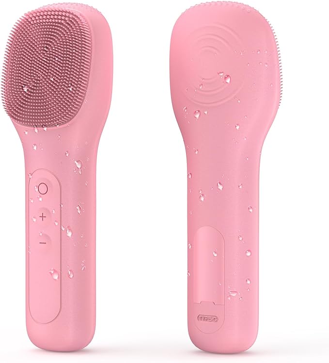 Facial Cleansing Brush Portable Waterproof Rechargeable Face Wash Brush Electric Deep Cleaning for Men and Women (Pink)