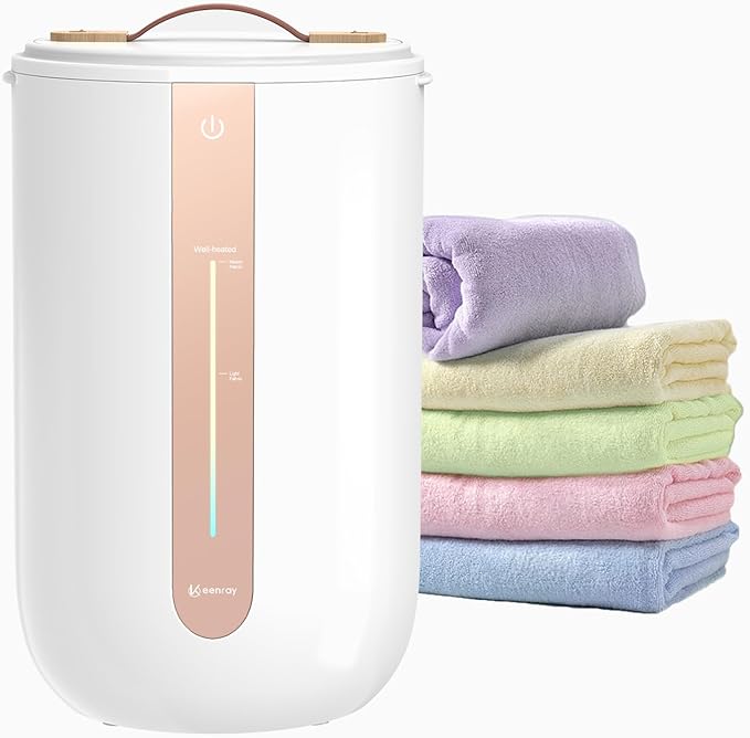 Keenray Towel Warmer for Bathroom, Towel Warmer Bucket with Heating Progress Bar, Fragrance Disc Holder, Leather Handle, Auto Shut-Off Towel Bucket Fits Up to Two 40" x 70" Towels, Blankets Champagne