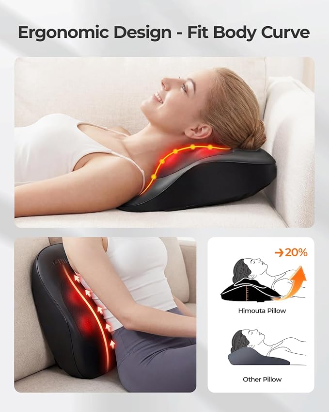 Electric Neck Massager Pillow, Ultra-Quiet Corded Neck and Shoulder Massager with Heat, Portable 3D Kneading for Shoulder, Leg & Calf Muscle Pain Relief, Relaxing Gift for Men & Women