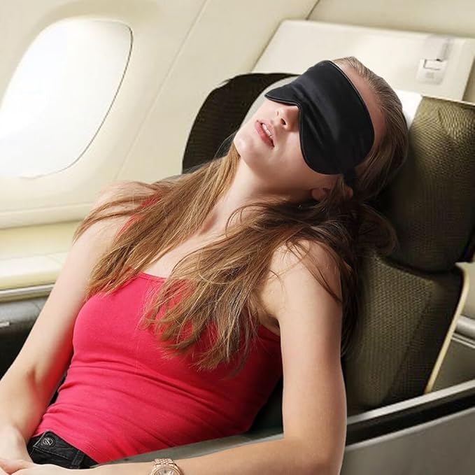 Silk Sleep Mask, Adjustable Soft Eye Cover for Comfortable Sleep & Naps, Pressure-Free, Machine Washable - Black