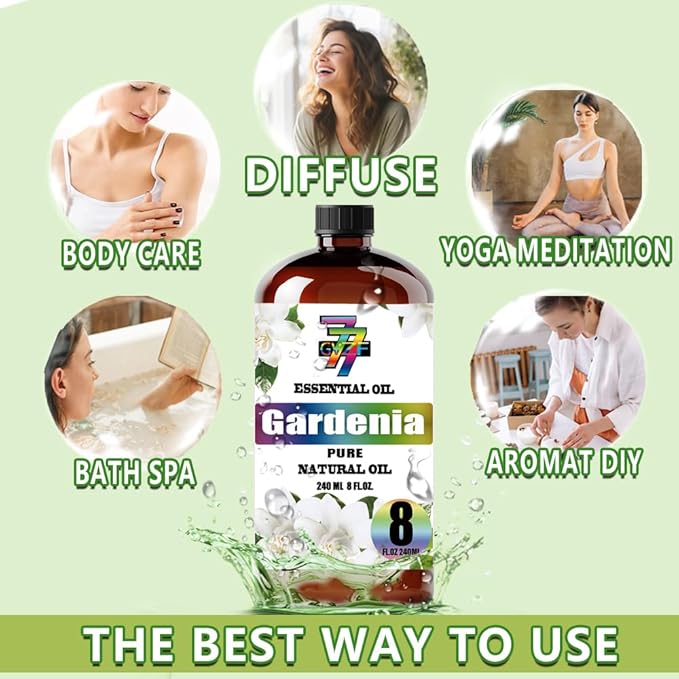 Gardenia Essential Oil - GV77ZF Gardenia Oils for Diffusers, Humidifiers, DIY Candles, Soap, Cleaning, Home, Office, Yoga, Massage, Gifts - 8 fl oz (240 ml)