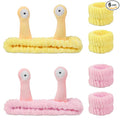 Snail Face Wash Headband Skincare & Wrist Bands for Washing Face Set Cute Spa Headband for Women and Wrist Faces Wash Bands for Shower, Facial Cleaning, Soft Coral Fleece Makeup Headbands,Yellow＆Pink