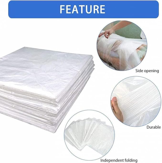 50 Pieces Disposable Plastic Sheeting, Sauna Blanket Liners Side Opening, Body Wrap Far Infrared Sauna Blanket for Beauty Salon Spa Sauna Room Body Therapy Home Use