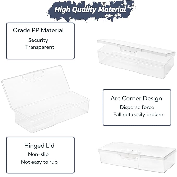 ZOOFOX 12 Pack Plastic Nail Storage Box, Stackable Pencil Case with Hinged Lid and Snap Closure, Clear Rectangle Box for Organizing Manicure Pedicure Kit, Crayon, Beads, Jewelry, Office Supplies