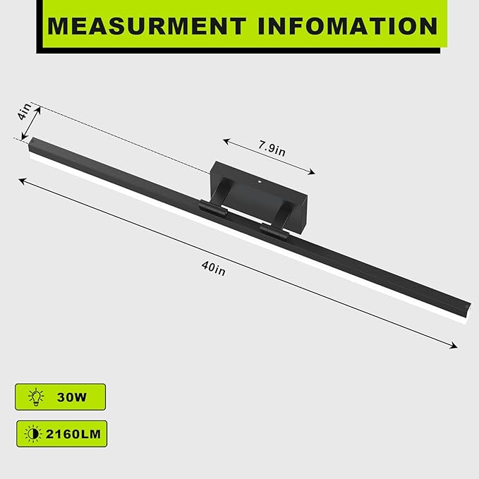 IZORRO Modern Bathroom Vanity Light 40 inch, Rotatable, 32W Dimmable Led Bathroom Light Fixture Over Mirror, Black Vanity Light Bar (5 Color Temperature)