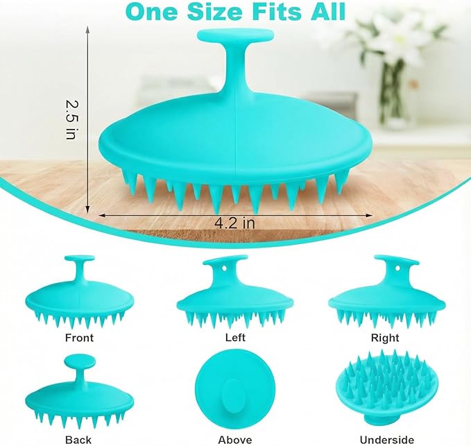 Meartchy Silicone Scalp Massager Shampoo Brush, Scalp Brush for Hair Growth & Dandruff Removal, Hair Scrubber Scalp Stimulator Exfoliator Brush with Soft Bristles for Wet Dry Scalp Care (Lake Blue)