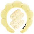 Spa Headbands for Washing Face Wristband Set Sponge Makeup Skincare Headband Wrist Towels Bubble Soft Terry Towel Cloth Hairband for Women Puffy Headwear Non Slip Thick Thin Hair Headwear (Yellow)