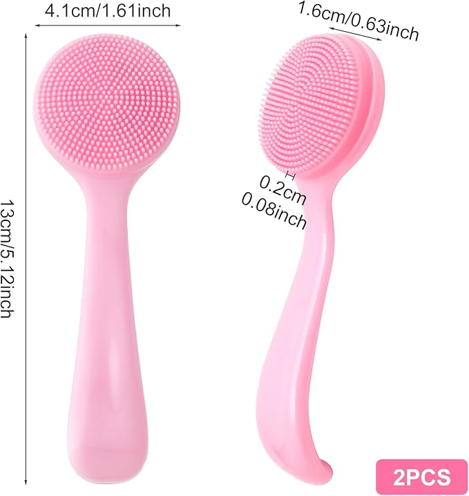 HINZIC 2 Pack Silicone Manual Facial Cleansing Brush, Skin Friendly Waterproof Face Cleaning Scrubber Exfoliator Cleanser for Blackheads Whiteheads Makeup Residues Removal- Pink