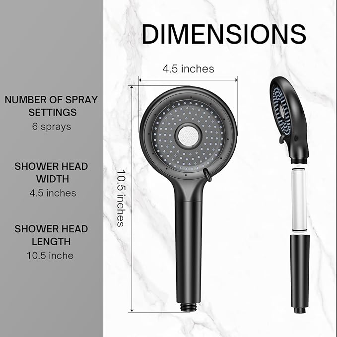FEELSO Filtered Shower Head with Handheld, High Pressure 6 Spray Mode Showerhead with Filter, 15 Stages Water Softener Filters Beads for Hard Water-Remove Chlorine, Reduce Dry Itchy Skin, Extra Filter