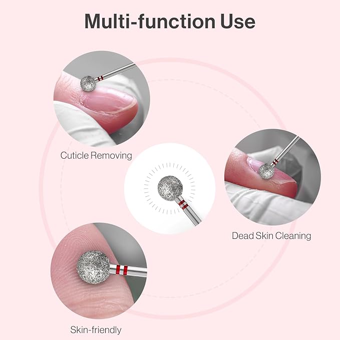 MelodySusie 7mm Ball Shape Cuticle Clean Nail Drill Bit 3/32'', Professional Safety Carbide Diamond Under Nail Cleaner for Cuticle Dead Skin Nail Prepare, Beginners Bits, Series Bit-S, Fine