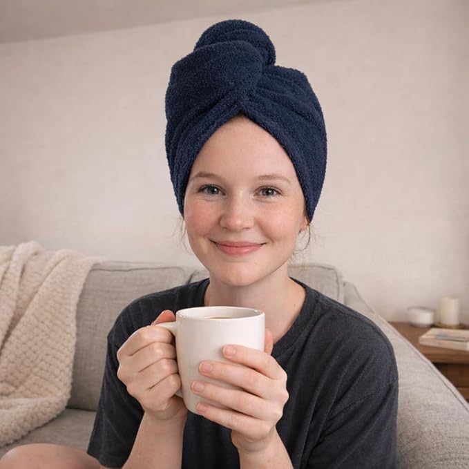 100% Turkish Cotton Hair Towel Wrap 2 Pack – Oeko-TEX Certified Quick Dry Turban for Wet Hair – Soft, Absorbent, Gentle on Curly & Long Hair – 10x26 Inch