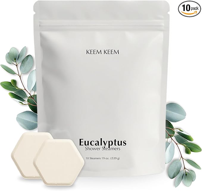 Eucalyptus Shower Steamers Aromatherapy, Vapor Shower Tablets with Eucalyptus Essential Oil, Fresh Breathing Shower Bombs, Strong Scented Gift for Women, 10 Pack, KEEM KEEM