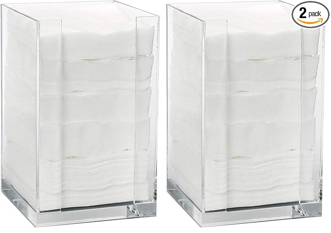 ForPro Square Pad Dispenser - Clear, Acrylic, Open Sides and Top Dispenser - Fits 4” x 4” Cotton Pads - 7” H x 4.25” W x 4.25” L (Pack of 2)