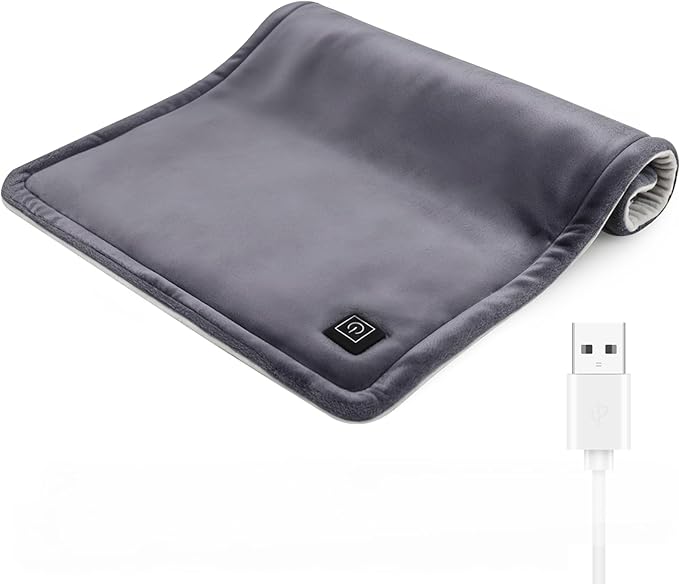 USB Heating Pad for Travel Warmth Outdoors, 5V Small Heated Pad FSA Eligible HSA Non-Rechargeable Heat Therapy for Pain Relief Abdomen Cramps, 3 Heat Settings & Auto Off (16"x 12") Gray