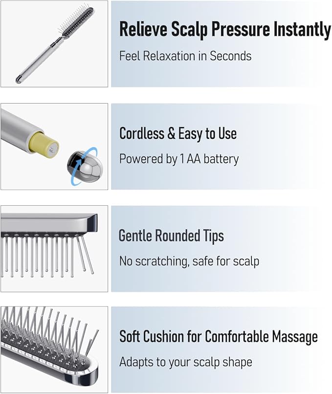 Electric Scalp Massager – Deep Relaxation Vibrating Head Massager, Stress Relief & Scalp Care, Gentle Metal Tips, Cordless Hair Brush for Men & Women