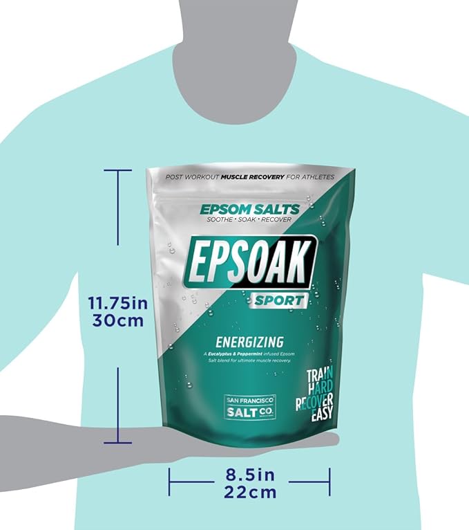Epsoak Sport Epsom Salt 5 lb. Magnesium Sulfate USP. Resealable Epsom Salt Bag Eucalyptus, Made in The USA, Cruelty-Free Certified