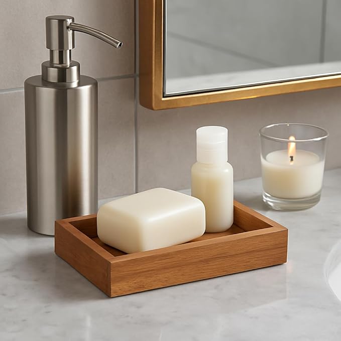 Creative Home 63068 Acacia Bath Rectangular Soap Dish, Soap Tray, Holder