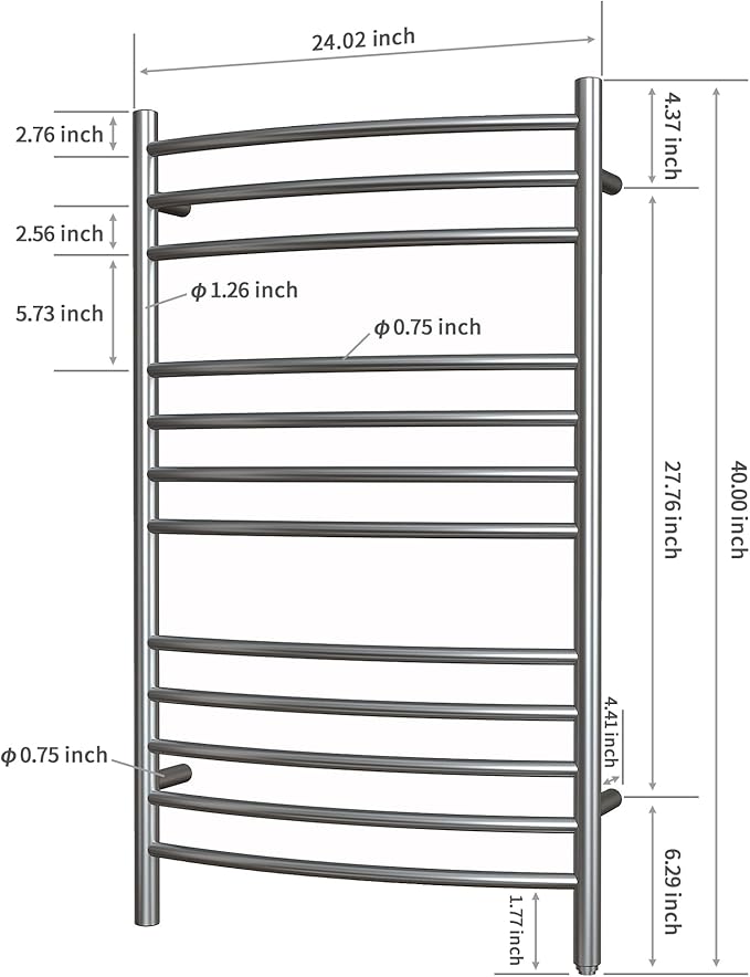 HEATGENE Towel Warmer Gun Grey, Electric Hot Towel Rails, Wall-Mounted Large 12 Bars Warming Towel Racks, Plug-in/Hardwired Heated Towel Rails