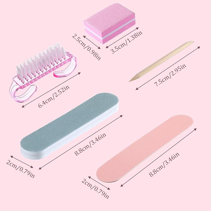 6 Set Disposable Manicure Kit Salon Supplies Press On Nail Tool Kit with Mini Nail Files Buffers Bulk Handle Grip Brush Wood Stick for Salon Home Fingernails Toenails