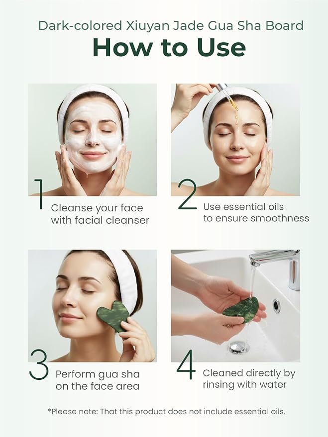 Gua Sha Facial Tools, Natural Jade Stone Guasha Tool for Face Acupuncture Therapy Trigger Point Treatment, Gua Sha Scraping Massage Tool (Green)