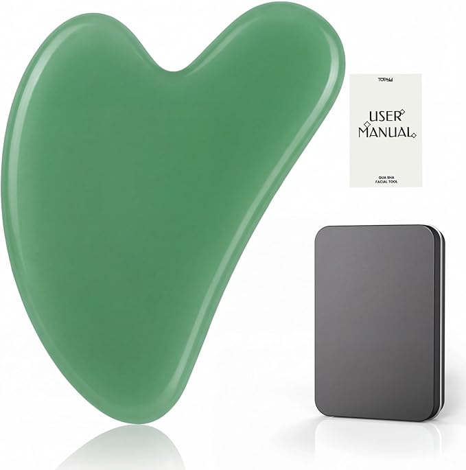 Gua Sha Facial Tool – Green Stone Guasha Tool for Face, Neck & Body – Gua Sha Tool for Lymphatic Drainage, Puffiness Reduction & Targeted Tension Relief – Beauty Skin Care Gift (Light-Green)